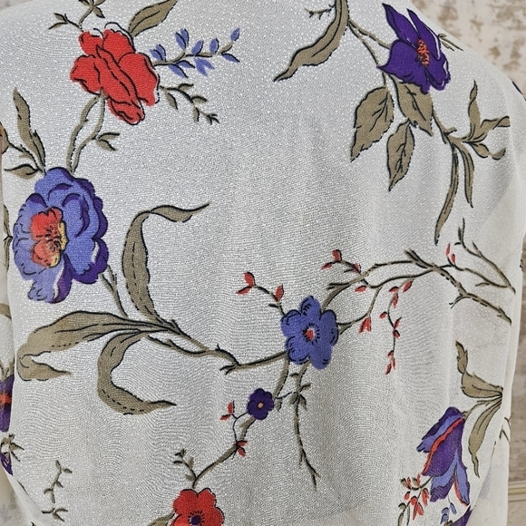 Vintage 1970s Sheer Blouse Ivory Floral Top Peplum 3/4 Sleeves Purple Red - Picture 5 of 8